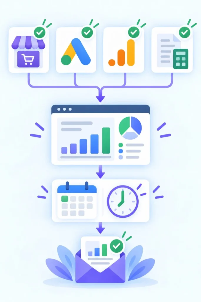 Reporting automation pulling from the store, the ads and analytics